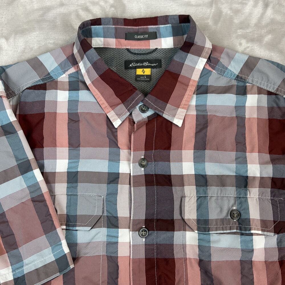 Eddie Bauer Shirt Mens Large Plaid Travex Performance Button Up Outdoor‎ Hiking